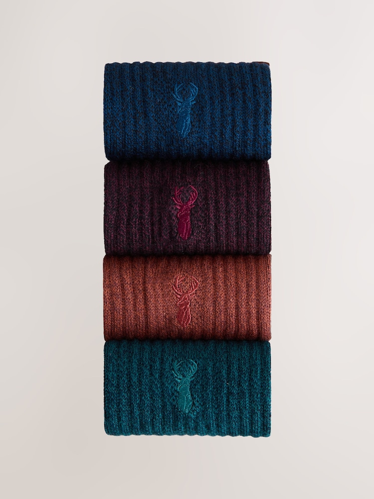 Red/Orange Twisted - Stag Embroidered Heavyweight Socks 4 Pack - Bild 1 von 8