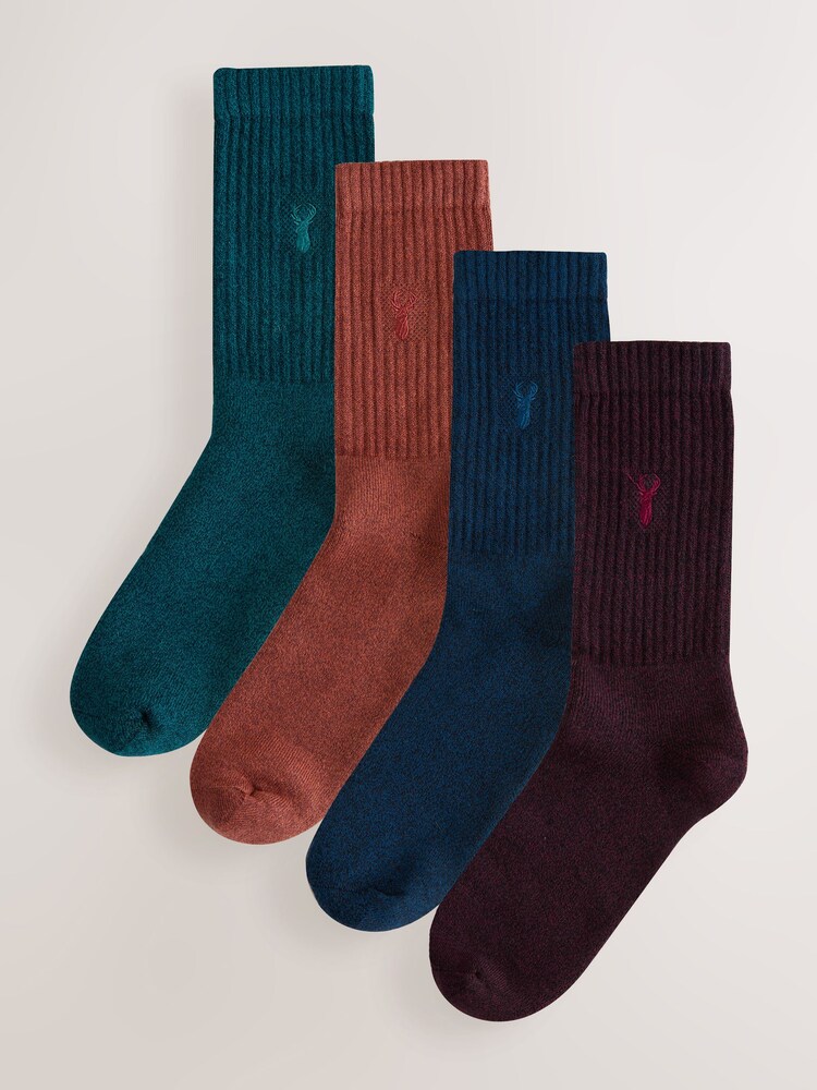 Red/Orange Twisted - Stag Embroidered Heavyweight Socks 4 Pack - Bild 2 von 8