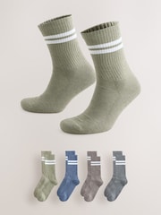 Blue/Neutral/Grey Twisted Tipped Cushioned Sole Sports Socks - Image 1 of 9