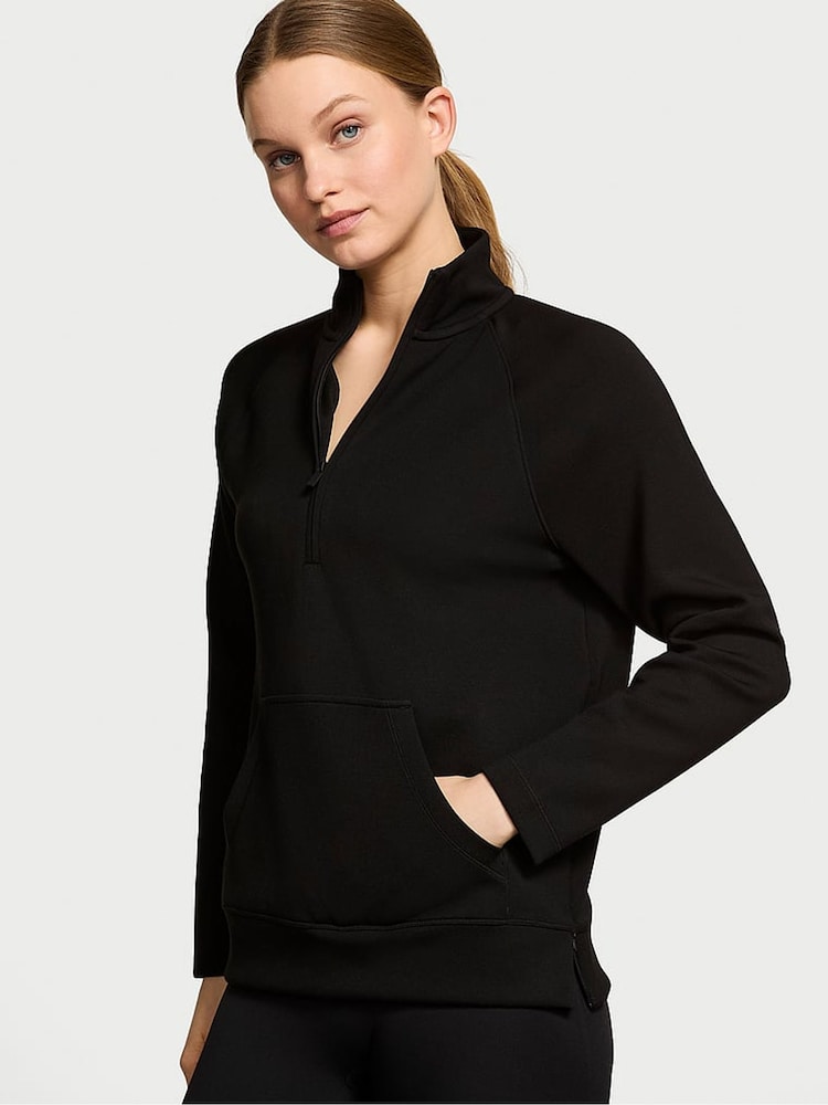 Victoria's Secret Black Featherweight Knit Half Zip Sweatshirt - Image 1 of 3