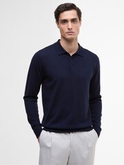 Barbour® International Navy Merino Long Sleeve Polo Shirt - Image 1 of 7