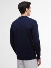 Barbour® International Navy Merino Long Sleeve Polo Shirt - Image 3 of 7