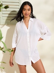 Friends Like These White Oversized Dobby Button Up Beach Shirt - Image 2 of 4
