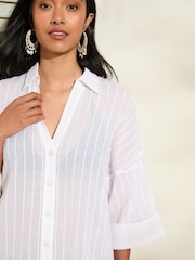 Friends Like These White Oversized Dobby Button Up Beach Shirt - Image 3 of 4