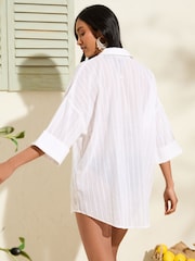 Friends Like These White Oversized Dobby Button Up Beach Shirt - Image 4 of 4