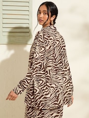 Friends Like These Brown Zebra Long Sleeve Collar Button Through Beach Shirt - Image 4 of 4
