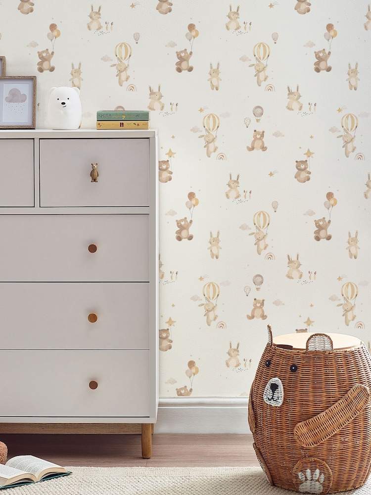 Neutral Watercolour Bunny & Bear 10M Wallpaper - Image 1 of 4