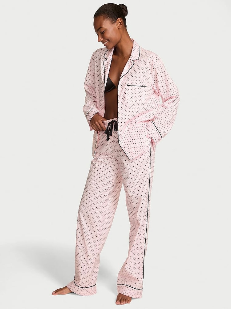 Victoria's Secret Angel Pink Small Dot Cotton Long Pyjamas Set - Image 1 of 3 Victoria's Secret Angel Pink Small Dot Cotton Long Pyjamas Set - Image 1 of 3