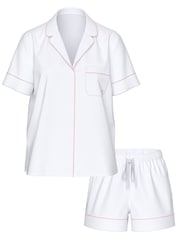 Victoria's Secret White With Pink Piping Cotton Short Pyjamas Set - Image 1 of 2