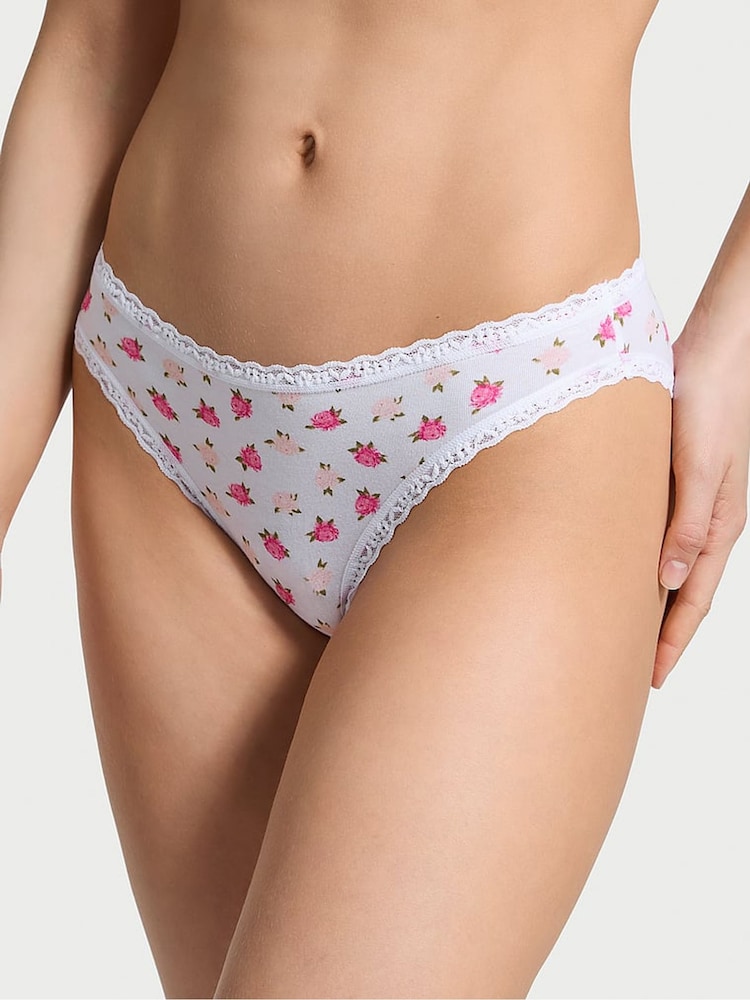 Victoria's Secret White & Pink Peonies Bikini Lace Trim Knickers - Image 1 of 3