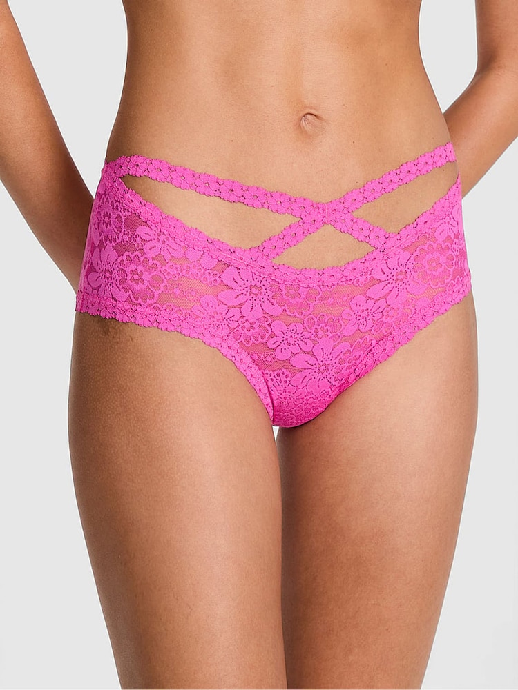 Victoria's Secret PINK Pink Gossip Double Strap Cheeky Floral Lace Knickers - Image 1 of 2 Victoria's Secret PINK Pink Gossip Double Strap Cheeky Floral Lace Knickers - Image 1 of 2