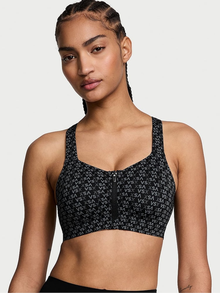 Victoria's Secret Black Logo Front Close High Support Sports Bra - Image 1 of 3 Victoria's Secret Black Logo Front Close High Support Sports Bra - Image 1 of 3