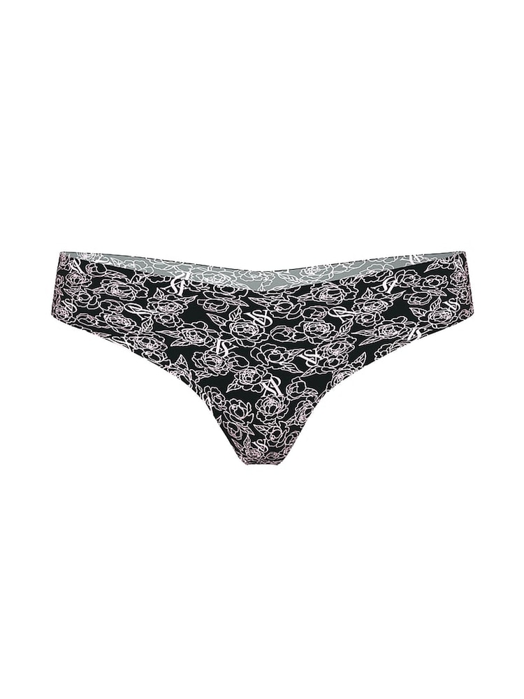 Victoria's Secret Black Sketch Floral Thong Knickers - Image 2 of 2 Victoria's Secret Black Sketch Floral Thong Knickers - Image 2 of 2
