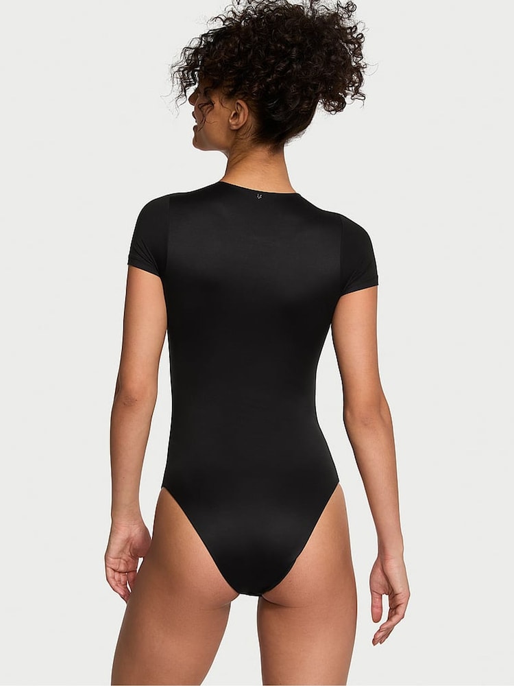 Victoria's Secret Black FeatherSoft™ BODYWEAR Short-Sleeve Bodysuit - Image 2 of 3