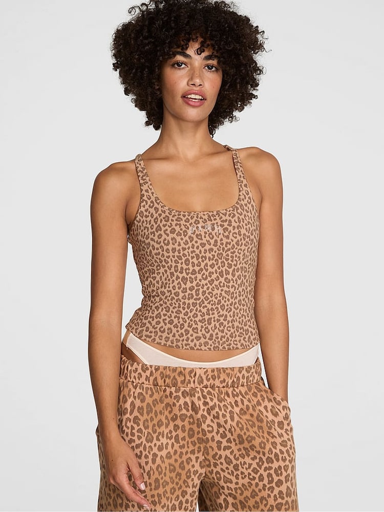 Victoria's Secret PINK Leopard Cotton Square Neck Sports Bra - Image 1 of 2 Victoria's Secret PINK Leopard Cotton Square Neck Sports Bra - Image 1 of 2