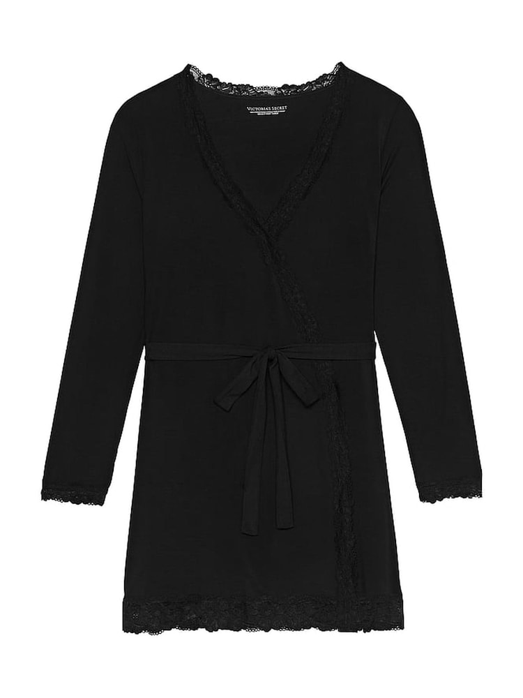 Victoria's Secret Black Modal Lace Trim Robe - Image 3 of 3