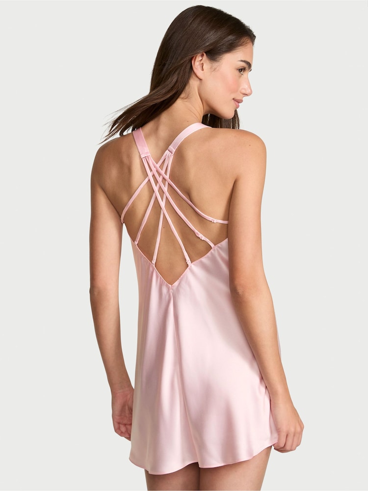 Victoria's Secret Angel Pink Scattered Shine Satin Strappy Back Slip - Image 2 of 3 Victoria's Secret Angel Pink Scattered Shine Satin Strappy Back Slip - Image 2 of 3
