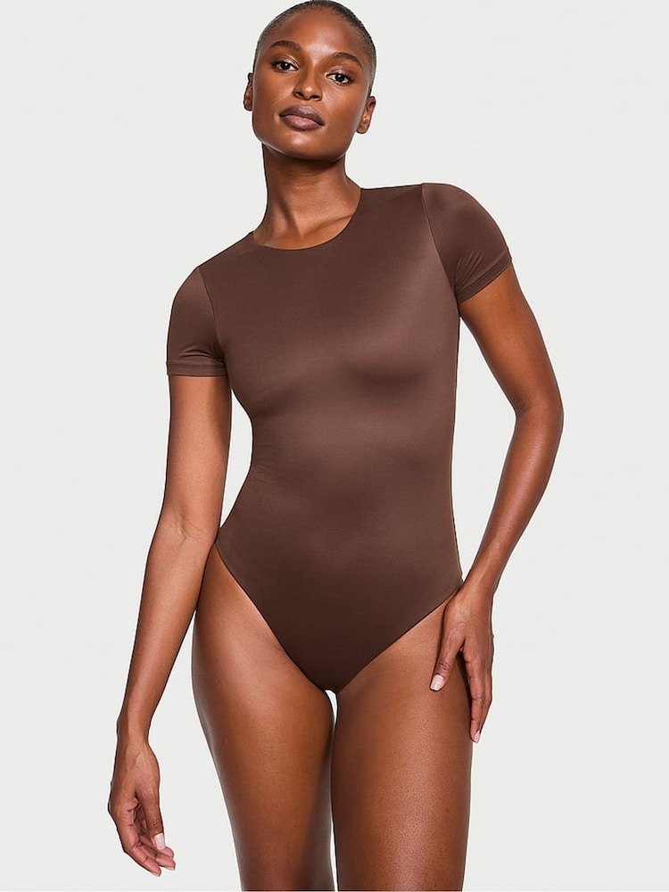 Victoria's Secret Brown FeatherSoft™ BODYWEAR Short-Sleeve Bodysuit - Image 1 of 3