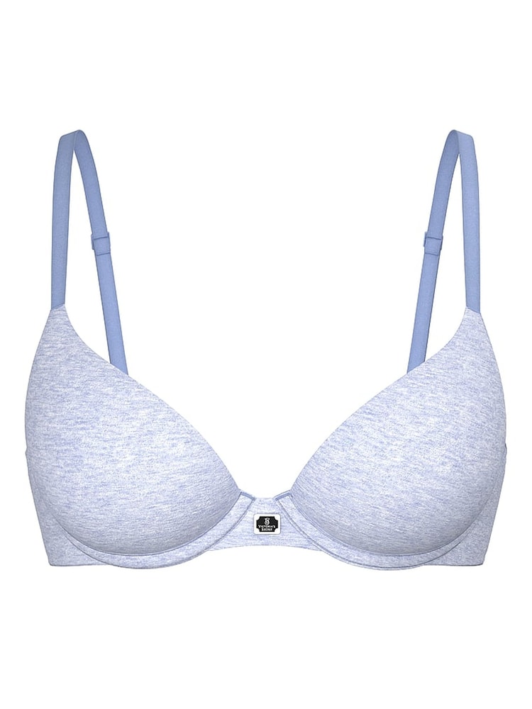 Victoria's Secret Heather Cornflower Blue Full Cup Push Up Cotton Logo Bra - Image 1 of 2 Victoria's Secret Heather Cornflower Blue Full Cup Push Up Cotton Logo Bra - Image 1 of 2