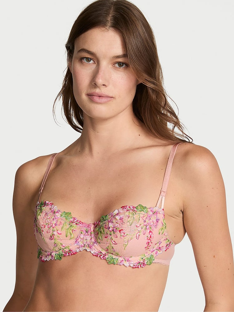 Victoria's Secret Pink Unlined Balcony Wisteria Embroidery Bra - Image 1 of 3 Victoria's Secret Pink Unlined Balcony Wisteria Embroidery Bra - Image 1 of 3