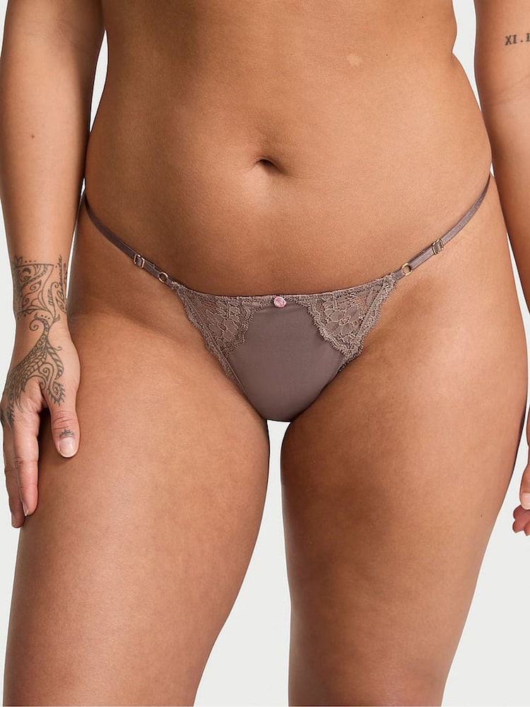 Victoria's Secret Titanium Grey Lace Trim G String Knickers - Image 1 of 3 Victoria's Secret Titanium Grey Lace Trim G String Knickers - Image 1 of 3