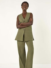 Roman Green Longline Button Waistcoat 100% Cotton Waistcoat - Image 2 of 5