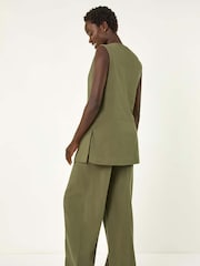 Roman Green Longline Button Waistcoat 100% Cotton Waistcoat - Image 3 of 5