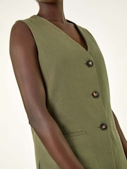 Roman Green Longline Button Waistcoat 100% Cotton Waistcoat - Image 5 of 5