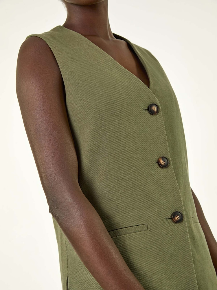 Roman Green Longline Button Waistcoat 100% Cotton Waistcoat - Image 5 of 5
