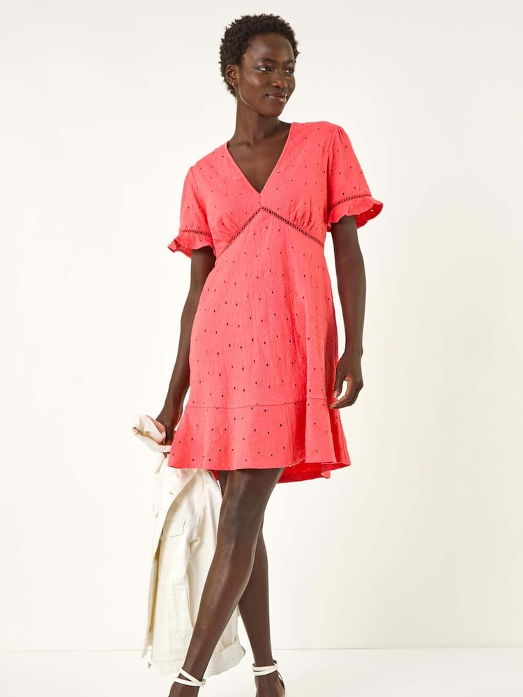 Roman Pink Embroidered Stretch Jersey Frill 100% Cotton Dress - Image 2 of 5