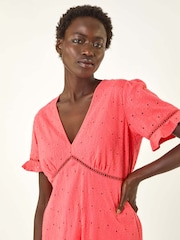 Roman Pink Embroidered Stretch Jersey Frill 100% Cotton Dress - Image 4 of 5
