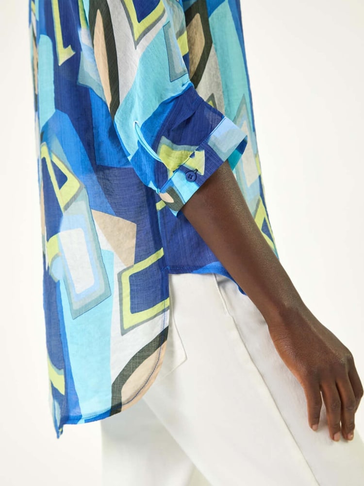 Roman Blue Abstract Print Stretch Blouse - Image 5 of 5