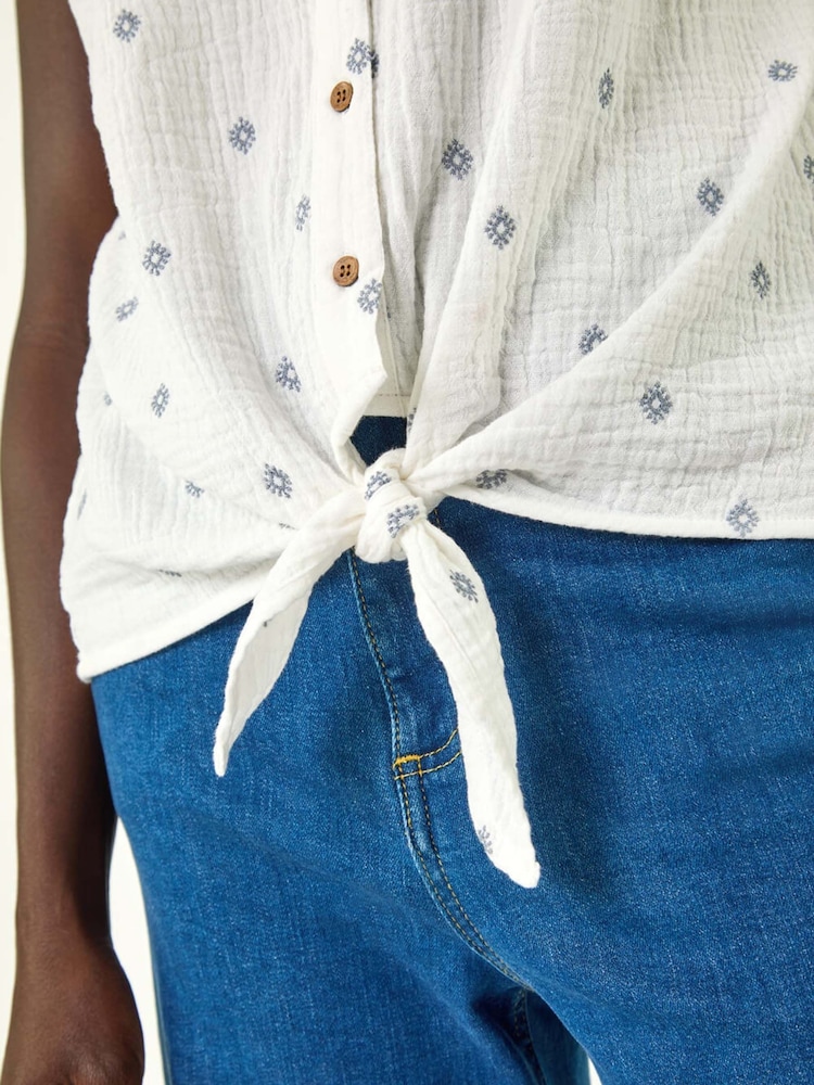 Roman White Embroidered Tie Front 100% Cotton Blouse - Image 5 of 5