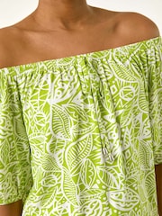 Roman Green Floral Print Bardot Stretch Top - Image 5 of 5