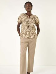 Roman Natural Floral Animal Print Tie Neck Blouse - Image 1 of 5