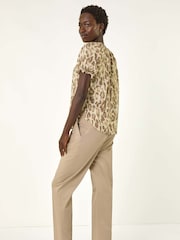 Roman Natural Floral Animal Print Tie Neck Blouse - Image 3 of 5