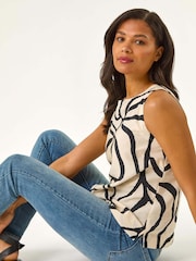 Roman White Abstract Print Shell Vest Top - Image 1 of 5
