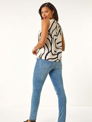 Roman White Abstract Print Shell Vest Top - Image 3 of 5