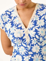 Roman Blue Floral Print Lace Trim Top - Image 5 of 5