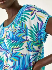 Roman Blue Tropical Leaf Print Bobble Trim T-Shirt - Image 5 of 5