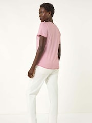 Rosa - Roman Bead Trim Detail V-Neck T-Shirt - Imagem 3 de 5