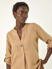 Roman Natural Horn Button Detail Longline Tunics Top - Image 1 of 5