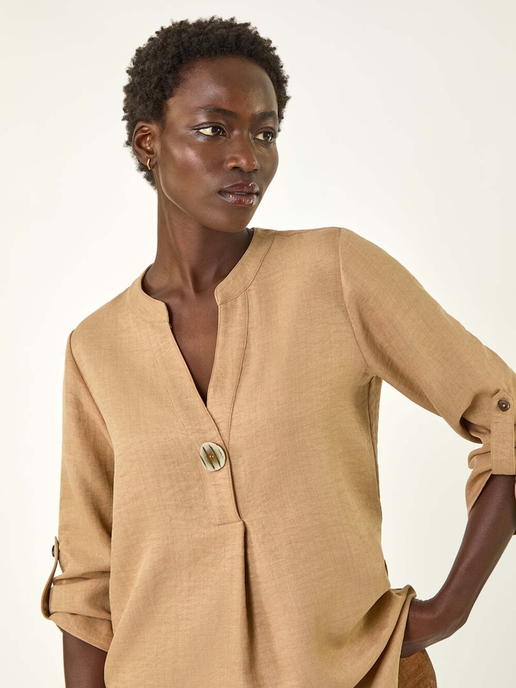 Roman Natural Horn Button Detail Longline Tunics Top - Image 1 of 5