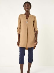 Roman Natural Horn Button Detail Longline Tunics Top - Image 2 of 5