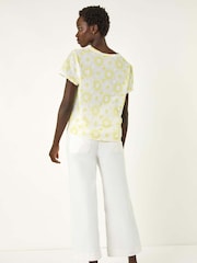 Roman Yellow Broidery Tie Front 100% Cotton Blouse - Image 3 of 5