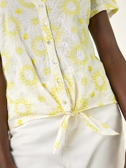Roman Yellow Broidery Tie Front 100% Cotton Blouse - Image 5 of 5