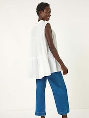 Roman White Lace Yoke Tiered Panel Blouse - Image 3 of 5