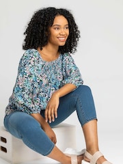 Niebieski - Roman Stretch Crop Denim Jeans - Obraz 6 z 6