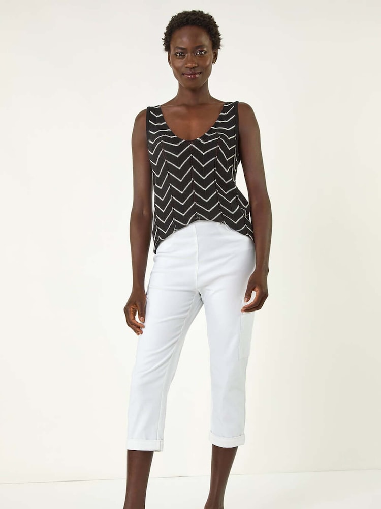Roman White Turn Up Stretch Cargo Trousers - Image 1 of 5
