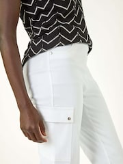 Roman White Turn Up Stretch Cargo Trousers - Image 2 of 5
